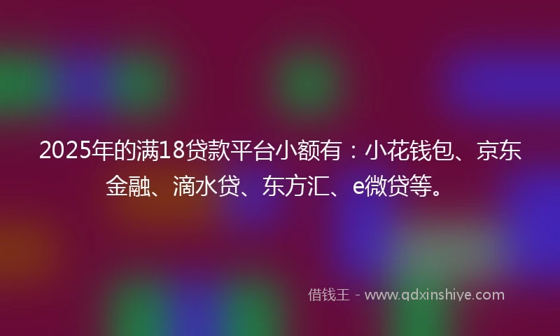 2025年的满18贷款平台小额有：小花钱包、京东金融、滴水贷、东方汇、e微贷等。