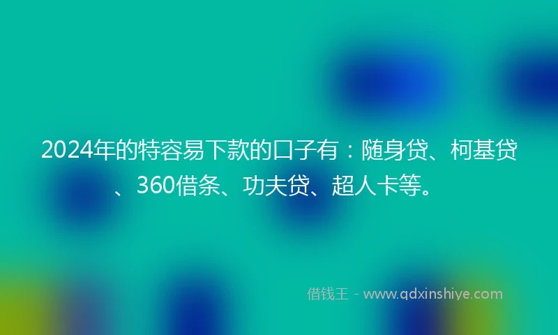 2024年的特容易下款的口子有：随身贷、柯基贷、360借条、功夫贷、超人卡等。