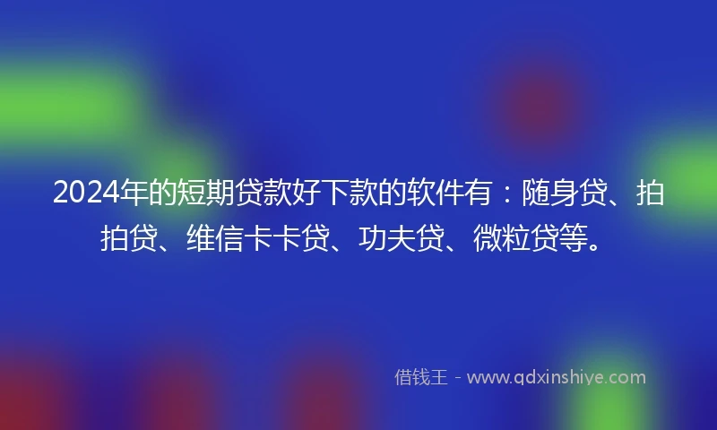 2024年的短期贷款好下款的软件有：随身贷、拍拍贷、维信卡卡贷、功夫贷、微粒贷等。