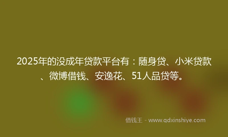 2025年的没成年贷款平台有：随身贷、小米贷款、微博借钱、安逸花、51人品贷等。