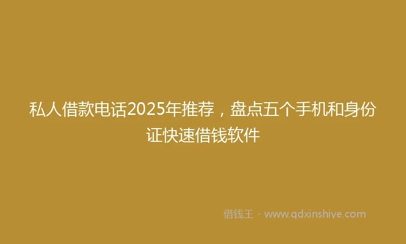 私人借款电话2025年推荐，盘点五个手机和身份证快速借钱软件