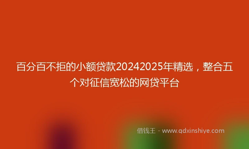 百分百不拒的小额贷款20242025年精选，整合五个对征信宽松的网贷平台