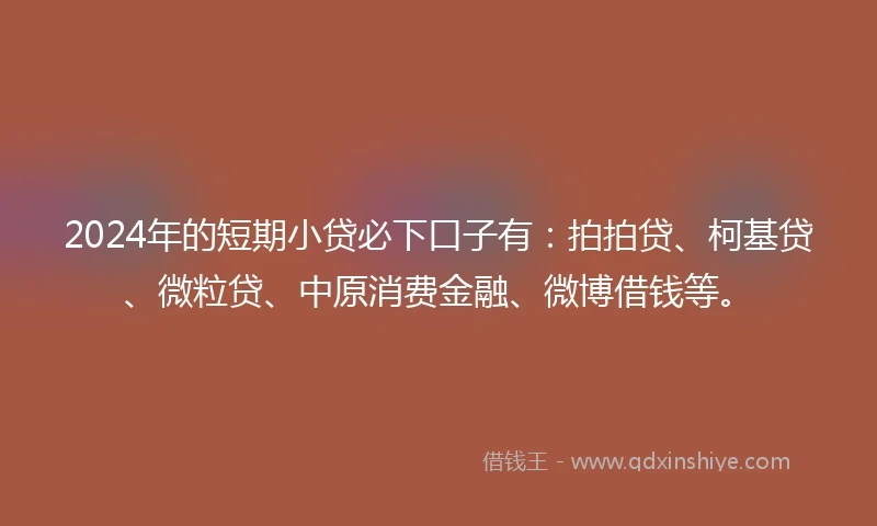 2024年的短期小贷必下口子有：拍拍贷、柯基贷、微粒贷、中原消费金融、微博借钱等。