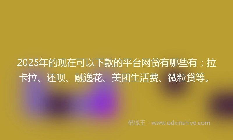 2025年的现在可以下款的平台网贷有哪些有：拉卡拉、还呗、融逸花、美团生活费、微粒贷等。