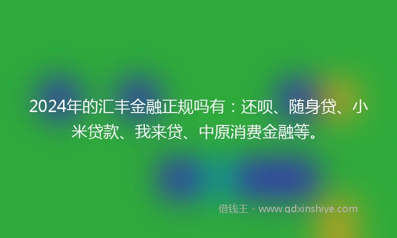 2024年的汇丰金融正规吗有：还呗、随身贷、小米贷款、我来贷、中原消费金融等。