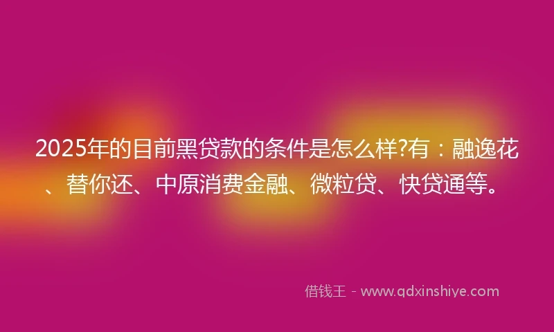 2025年的目前黑贷款的条件是怎么样?有：融逸花、替你还、中原消费金融、微粒贷、快贷通等。