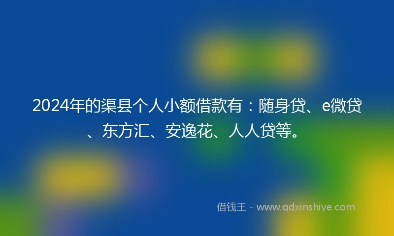 2024年的渠县个人小额借款有：随身贷、e微贷、东方汇、安逸花、人人贷等。