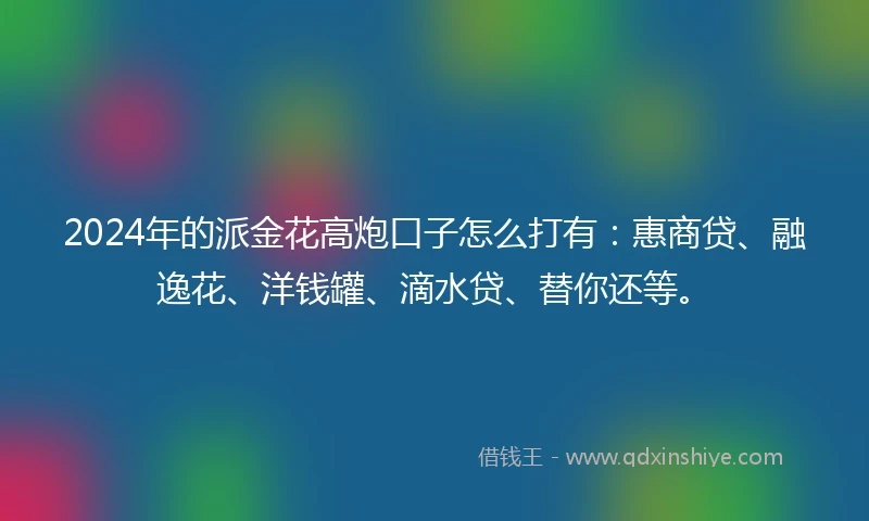 2024年的派金花高炮口子怎么打有：惠商贷、融逸花、洋钱罐、滴水贷、替你还等。