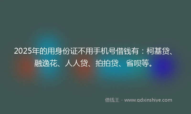 2025年的用身份证不用手机号借钱有：柯基贷、融逸花、人人贷、拍拍贷、省呗等。
