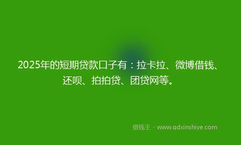 2025年的短期贷款口子有：拉卡拉、微博借钱、还呗、拍拍贷、团贷网等。