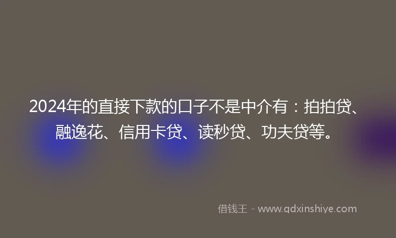 2024年的直接下款的口子不是中介有：拍拍贷、融逸花、信用卡贷、读秒贷、功夫贷等。