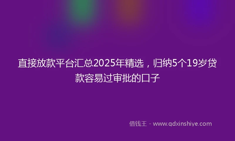 直接放款平台汇总2025年精选，归纳5个19岁贷款容易过审批的口子