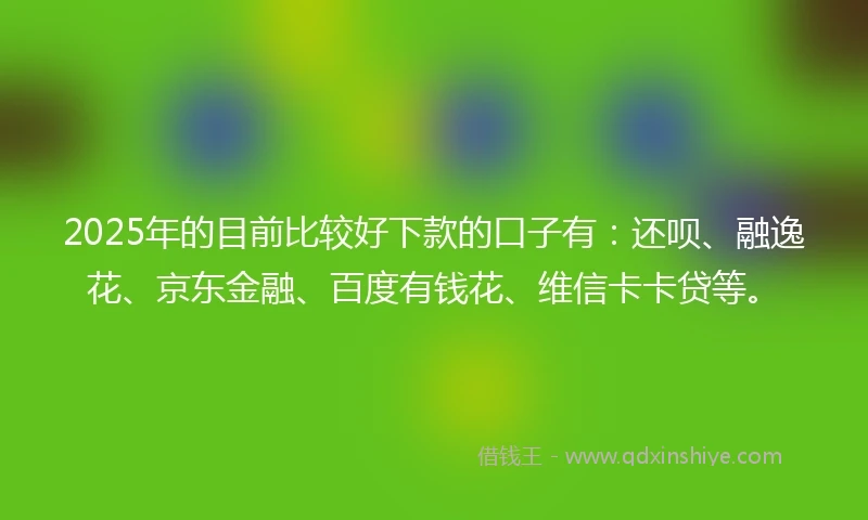 2025年的目前比较好下款的口子有：还呗、融逸花、京东金融、百度有钱花、维信卡卡贷等。