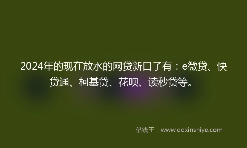 2024年的现在放水的网贷新口子有：e微贷、快贷通、柯基贷、花呗、读秒贷等。