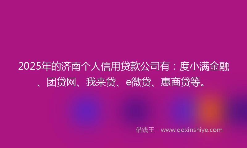 2025年的济南个人信用贷款公司有：度小满金融、团贷网、我来贷、e微贷、惠商贷等。