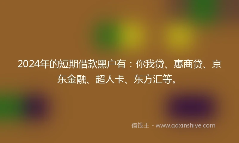 2024年的短期借款黑户有:你我贷、惠商贷、京东金融、超人卡、东方汇等。