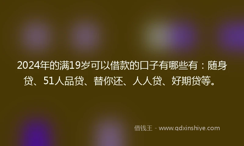 2024年的满19岁可以借款的口子有哪些有：随身贷、51人品贷、替你还、人人贷、好期贷等。