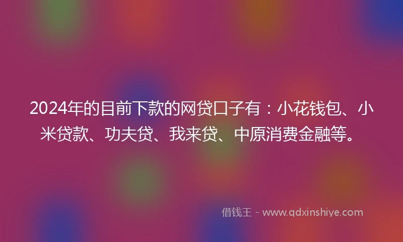 2024年的目前下款的网贷口子有：小花钱包、小米贷款、功夫贷、我来贷、中原消费金融等。