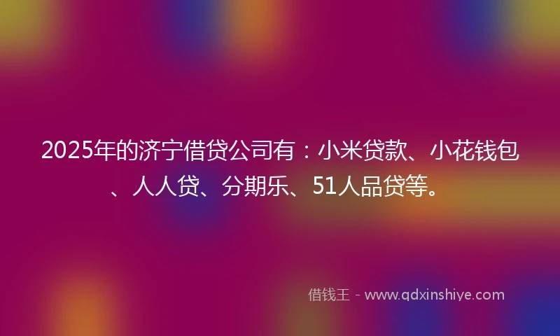 2025年的济宁借贷公司有：小米贷款、小花钱包、人人贷、分期乐、51人品贷等。
