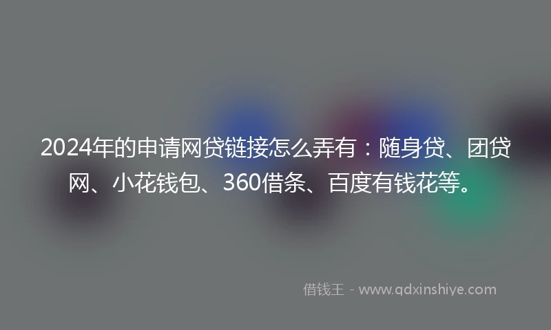 2024年的申请网贷链接怎么弄有：随身贷、团贷网、小花钱包、360借条、百度有钱花等。