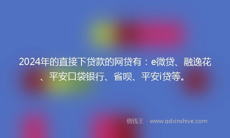 2024年的直接下贷款的网贷有：e微贷、融逸花、平安口袋银行、省呗、平安i贷等。