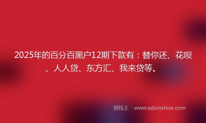 2025年的百分百黑户12期下款有：替你还、花呗、人人贷、东方汇、我来贷等。