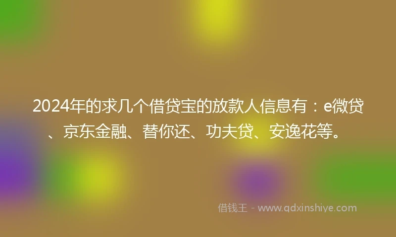2024年的求几个借贷宝的放款人信息有：e微贷、京东金融、替你还、功夫贷、安逸花等。