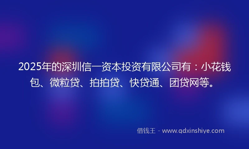 2025年的深圳信一资本投资有限公司有：小花钱包、微粒贷、拍拍贷、快贷通、团贷网等。