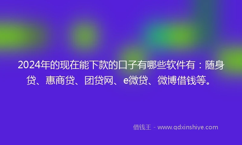 2024年的现在能下款的口子有哪些软件有：随身贷、惠商贷、团贷网、e微贷、微博借钱等。