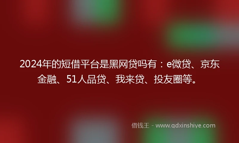 2024年的短借平台是黑网贷吗有：e微贷、京东金融、51人品贷、我来贷、投友圈等。
