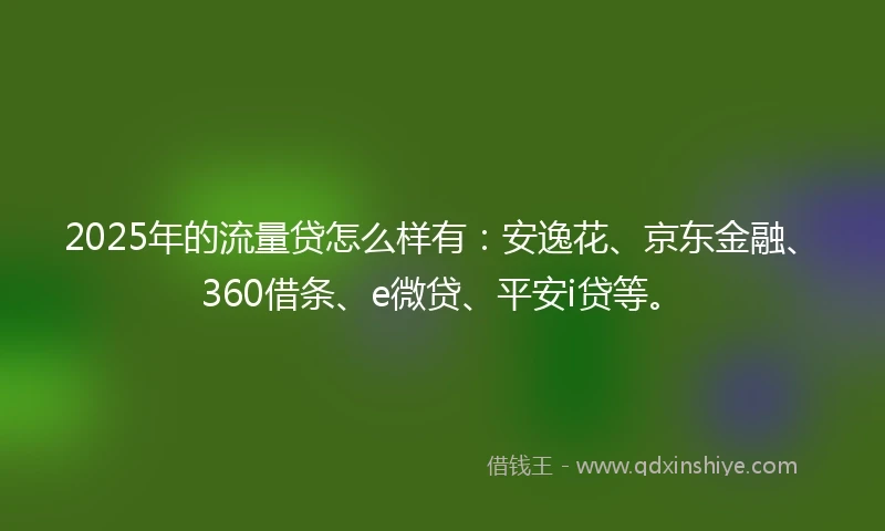 2025年的流量贷怎么样有：安逸花、京东金融、360借条、e微贷、平安i贷等。