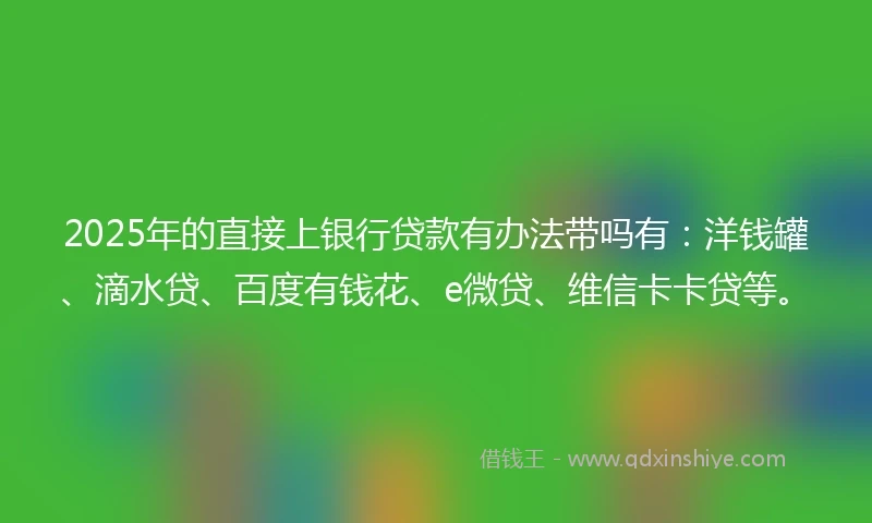 2025年的直接上银行贷款有办法带吗有：洋钱罐、滴水贷、百度有钱花、e微贷、维信卡卡贷等。