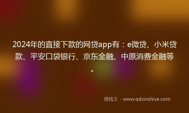 2024年的直接下款的网贷app有：e微贷、小米贷款、平安口袋银行、京东金融、中原消费金融等。