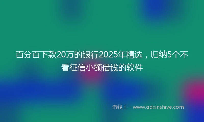 百分百下款20万的银行2025年精选，归纳5个不看征信小额借钱的软件