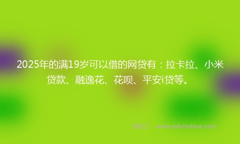 2025年的满19岁可以借的网贷有：拉卡拉、小米贷款、融逸花、花呗、平安i贷等。