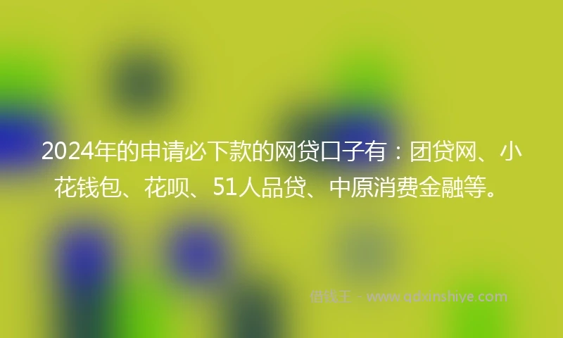 2024年的申请必下款的网贷口子有：团贷网、小花钱包、花呗、51人品贷、中原消费金融等。