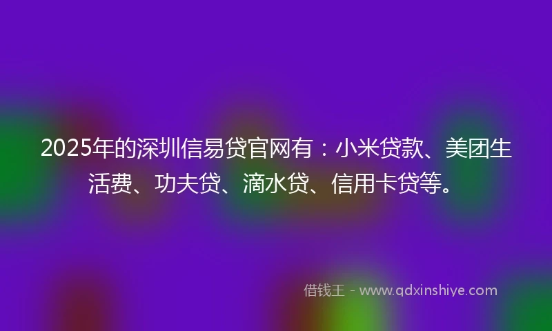 2025年的深圳信易贷官网有：小米贷款、美团生活费、功夫贷、滴水贷、信用卡贷等。
