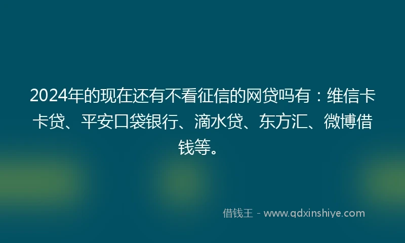 2024年的现在还有不看征信的网贷吗有：维信卡卡贷、平安口袋银行、滴水贷、东方汇、微博借钱等。