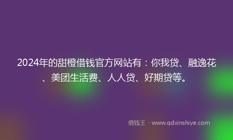 2024年的甜橙借钱官方网站有：你我贷、融逸花、美团生活费、人人贷、好期贷等。
