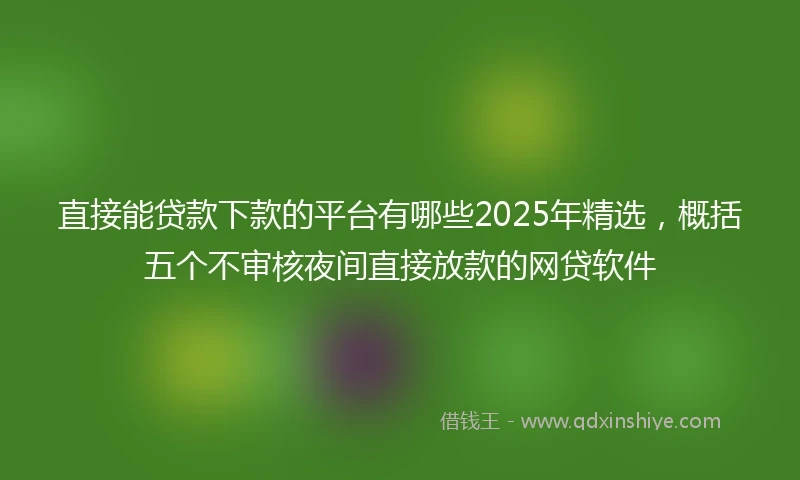 直接能贷款下款的平台有哪些2025年精选，概括五个不审核夜间直接放款的网贷软件