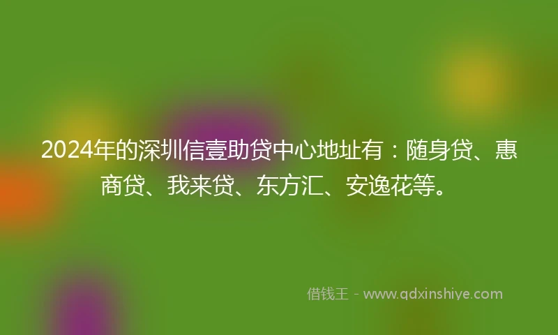 2024年的深圳信壹助贷中心地址有：随身贷、惠商贷、我来贷、东方汇、安逸花等。
