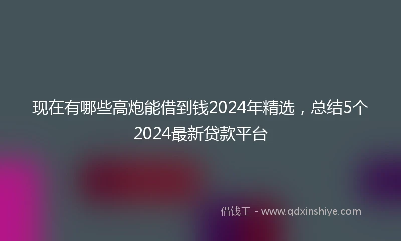 现在有哪些高炮能借到钱2024年精选,总结5个2024最新贷款平台