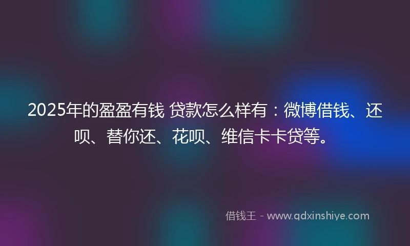 2025年的盈盈有钱 贷款怎么样有：微博借钱、还呗、替你还、花呗、维信卡卡贷等。