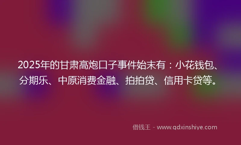 2025年的甘肃高炮口子事件始末有：小花钱包、分期乐、中原消费金融、拍拍贷、信用卡贷等。