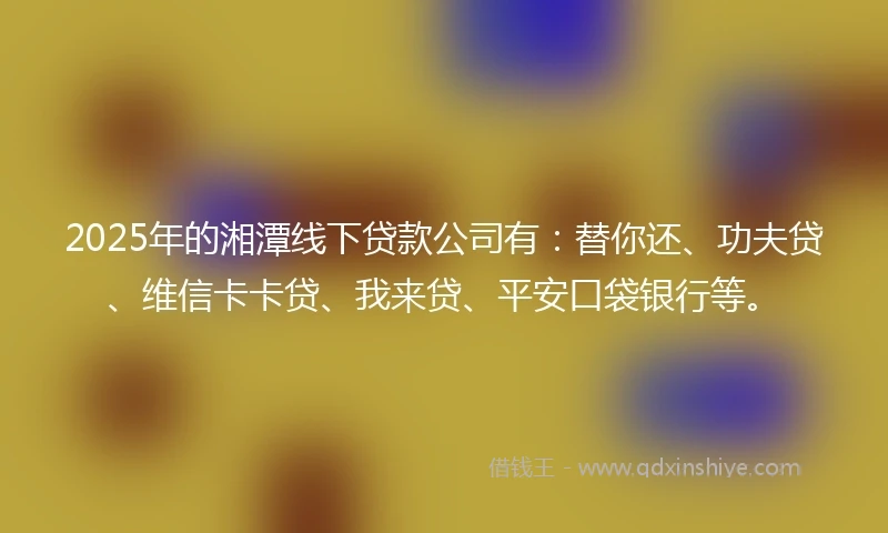 2025年的湘潭线下贷款公司有：替你还、功夫贷、维信卡卡贷、我来贷、平安口袋银行等。
