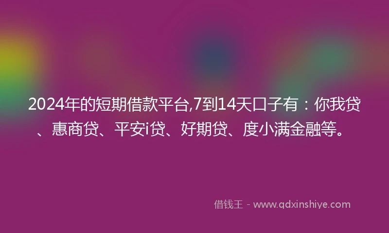 2024年的短期借款平台,7到14天口子有：你我贷、惠商贷、平安i贷、好期贷、度小满金融等。