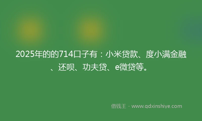 2025年的的714口子有：小米贷款、度小满金融、还呗、功夫贷、e微贷等。