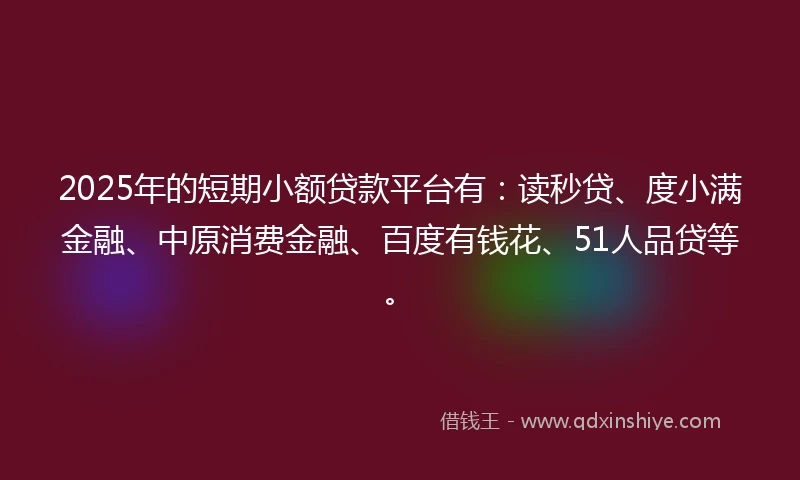 2025年的短期小额贷款平台有：读秒贷、度小满金融、中原消费金融、百度有钱花、51人品贷等。