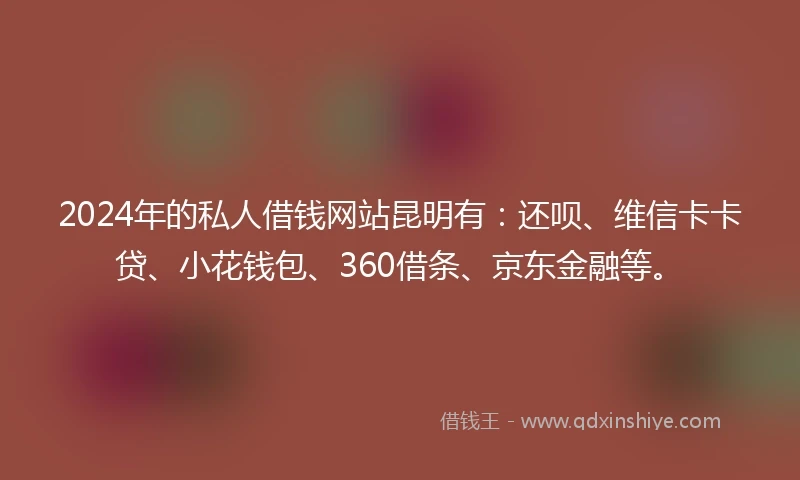 2024年的私人借钱网站昆明有：还呗、维信卡卡贷、小花钱包、360借条、京东金融等。