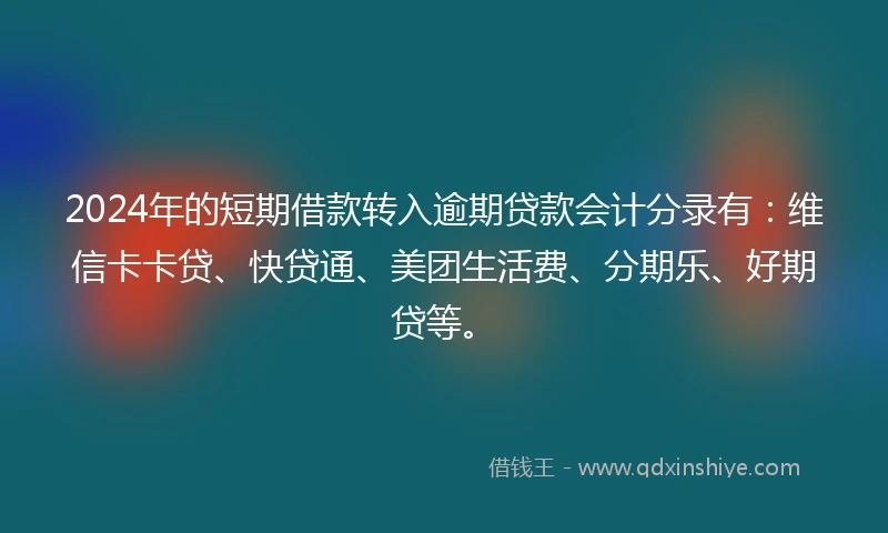 2024年的短期借款转入逾期贷款会计分录有：维信卡卡贷、快贷通、美团生活费、分期乐、好期贷等。